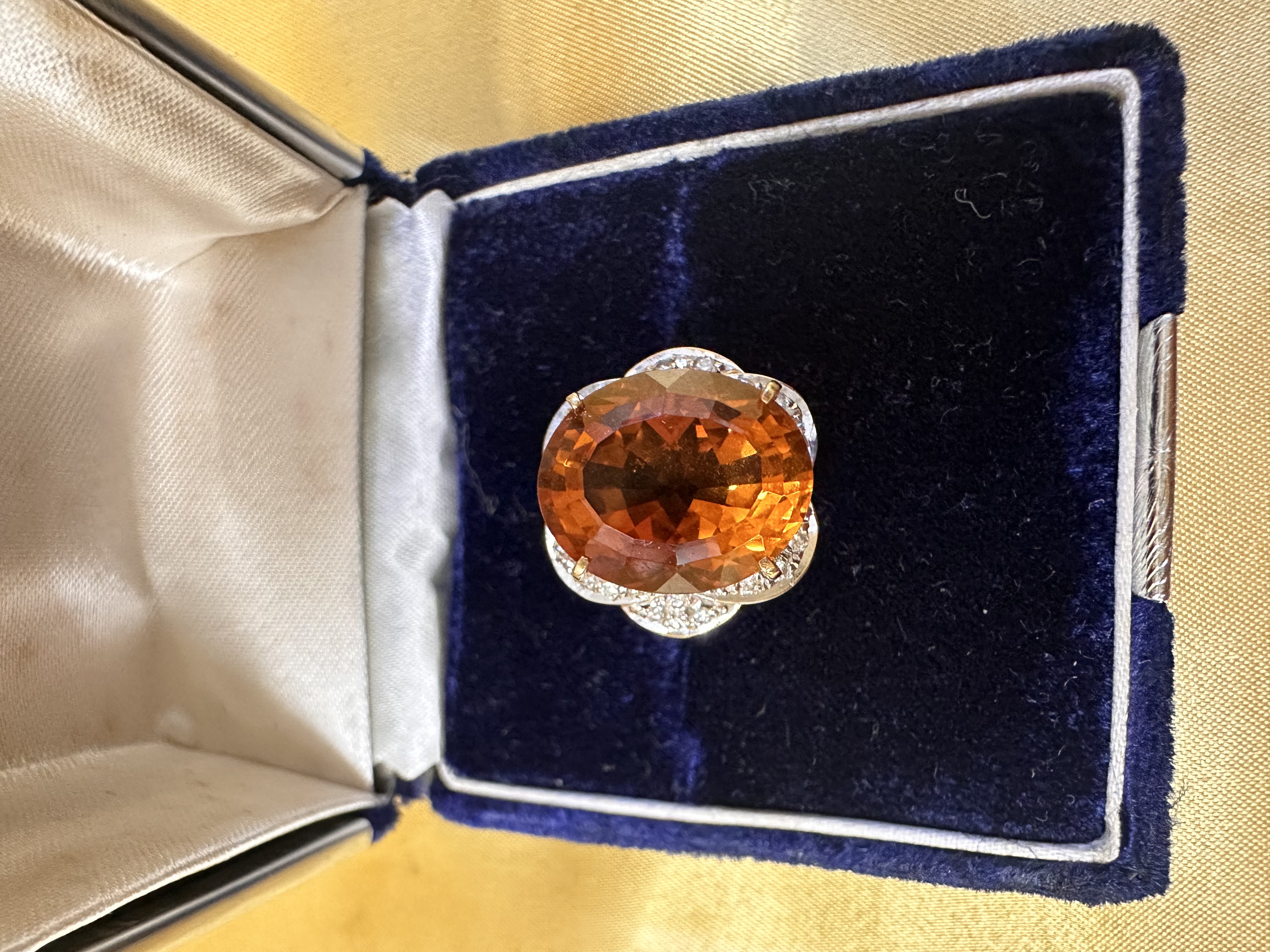 Pt900スペサルティンガーネット14.3ct/ダイヤ付きリング